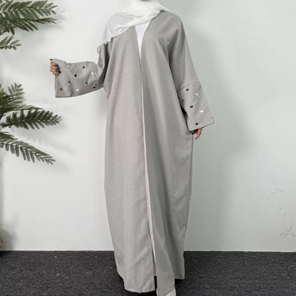 Open Front Abaya Long Sleeve Maxi Length Dress Womens Clothing Muslim Cardigan Abayas Embroidery Out Kaftans Women Jilbabs