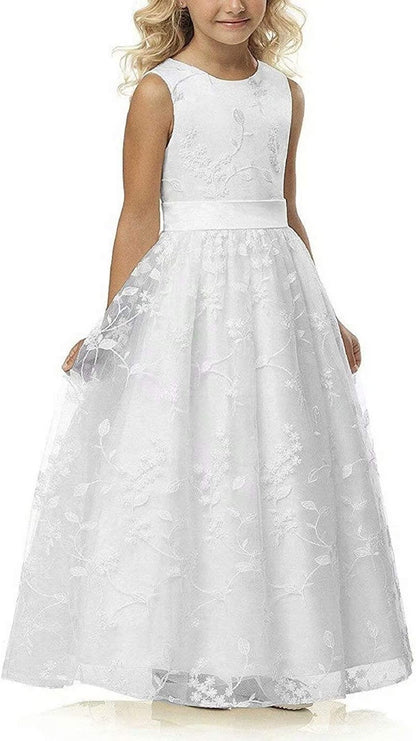 A Line Wedding Pageant Lace Flower Girl Dress with Belt 2-12 Year Old