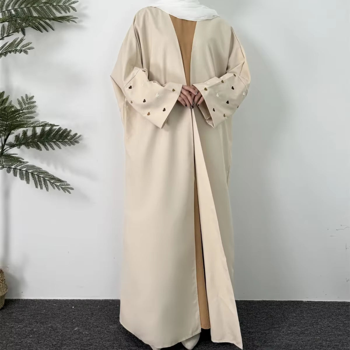 Open Front Abaya Long Sleeve Maxi Length Dress Womens Clothing Muslim Cardigan Abayas Embroidery Out Kaftans Women Jilbabs