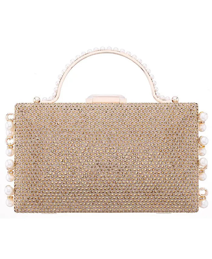 Cultivated Pearl Dangle Crystal Embellished Minaudiere Clutch