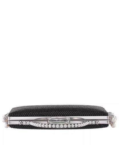 Cultivated Pearl Dangle Crystal Embellished Minaudiere Clutch