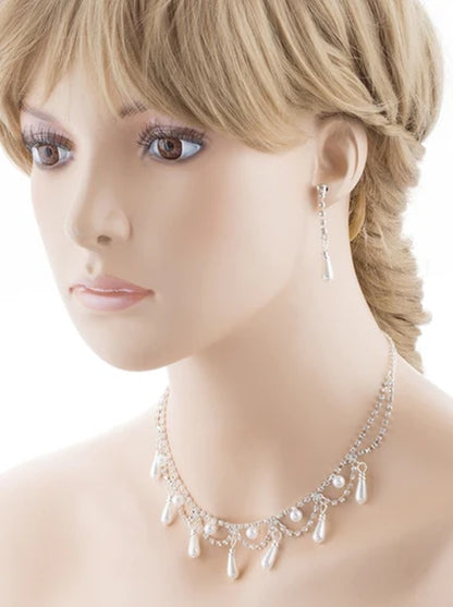 Bridal Wedding Jewelry Set Crystal Rhinestone Pearl DG