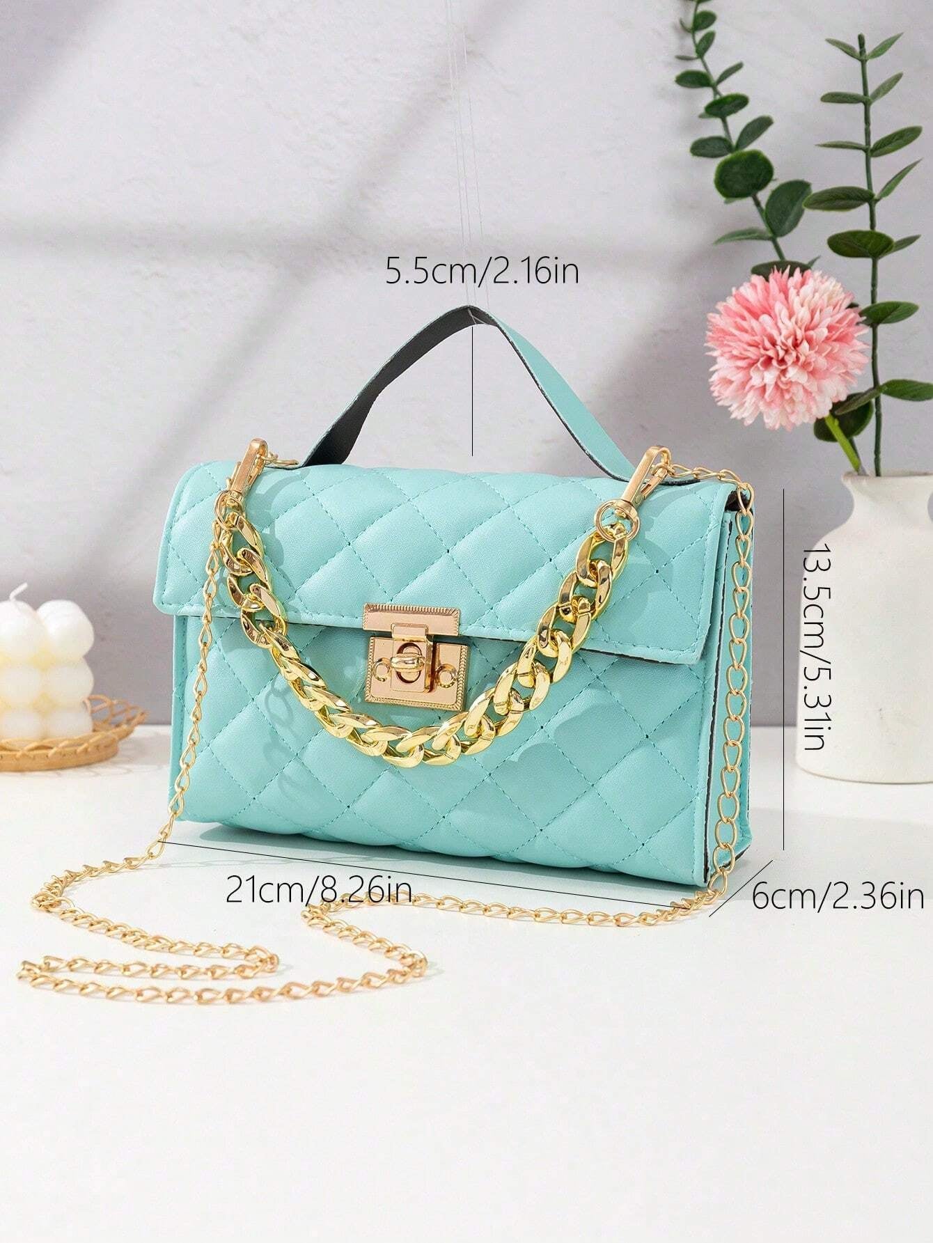 Quilted Square Bag Chain Decor Satchel Bag for Women Quilted Crossbody Bag Fashionable Chain Clutch Bag Shoulder Bag Square Bag Satchel Bag