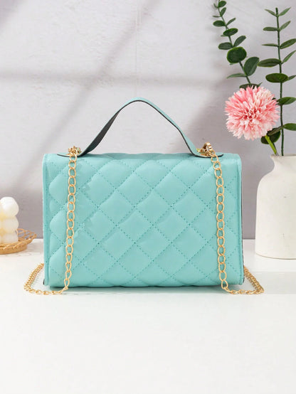 Quilted Square Bag Chain Decor Satchel Bag for Women Quilted Crossbody Bag Fashionable Chain Clutch Bag Shoulder Bag Square Bag Satchel Bag