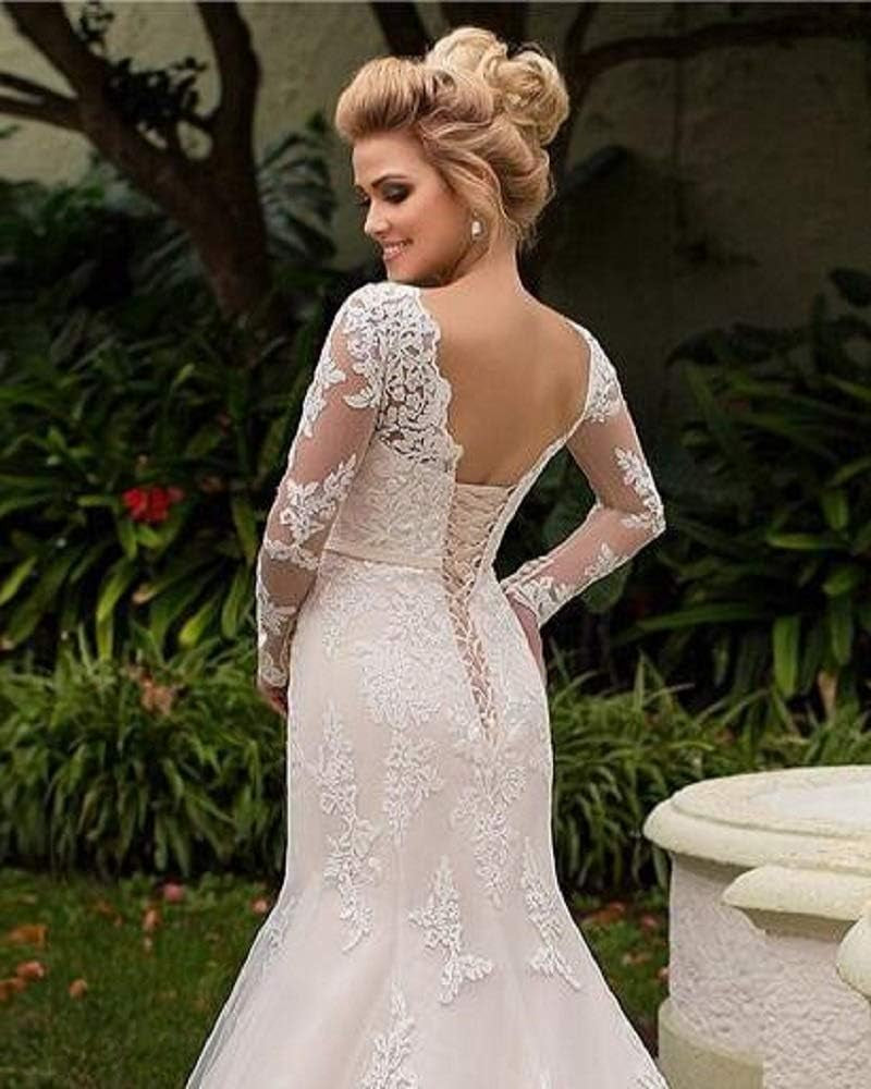 Beach Wedding Dresses for Bride 2025 Long Sleeve Lace Boho Bridal Gowns for Women WDW001