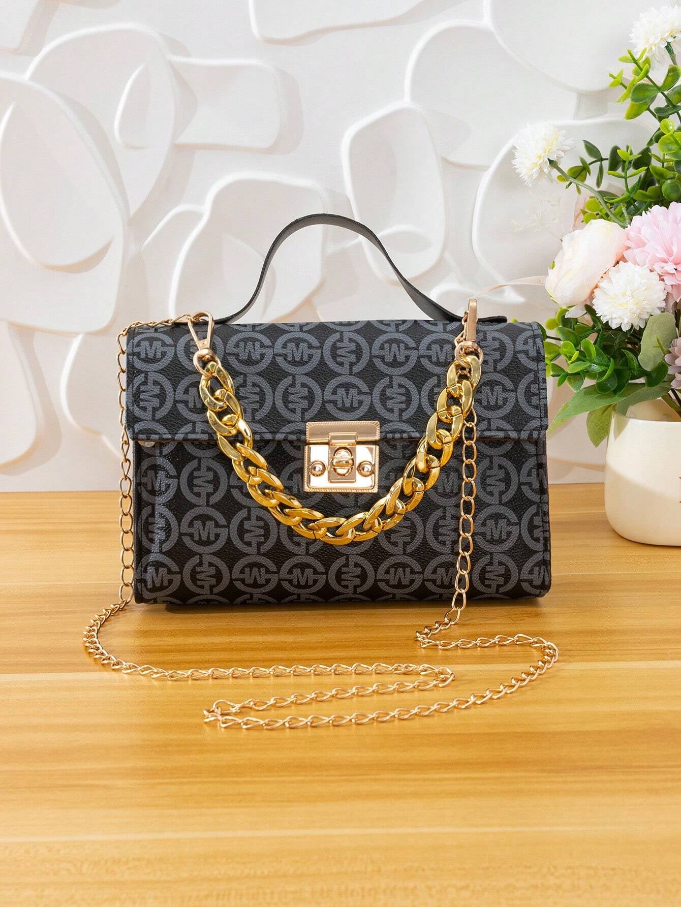 Quilted Square Bag Chain Decor Satchel Bag for Women Quilted Crossbody Bag Fashionable Chain Clutch Bag Shoulder Bag Square Bag Satchel Bag