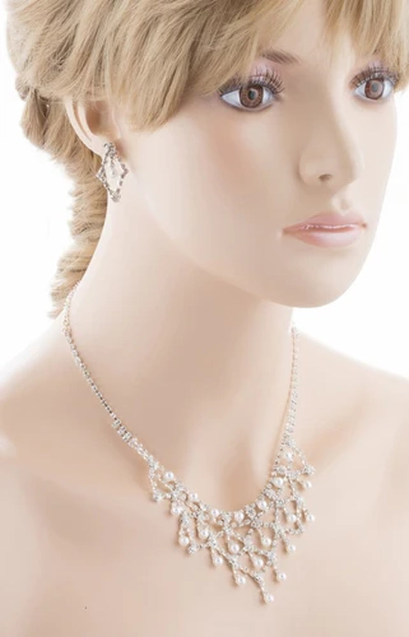 Bridal Wedding Jewelry Set Crystal Rhinestone Pearl WT