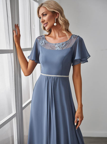 Women'S Ruffles Sleeve Bridesmaid Dress High Low Beaded Chiffon Midi Mother of the Bride Dresses 00465