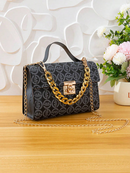 Quilted Square Bag Chain Decor Satchel Bag for Women Quilted Crossbody Bag Fashionable Chain Clutch Bag Shoulder Bag Square Bag Satchel Bag