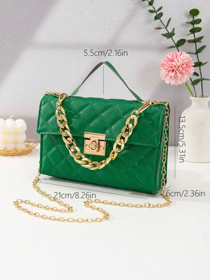 Quilted Square Bag Chain Decor Satchel Bag for Women Quilted Crossbody Bag Fashionable Chain Clutch Bag Shoulder Bag Square Bag Satchel Bag