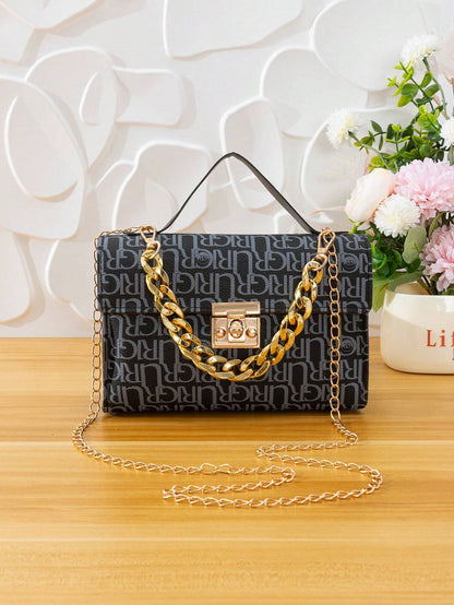 Quilted Square Bag Chain Decor Satchel Bag for Women Quilted Crossbody Bag Fashionable Chain Clutch Bag Shoulder Bag Square Bag Satchel Bag