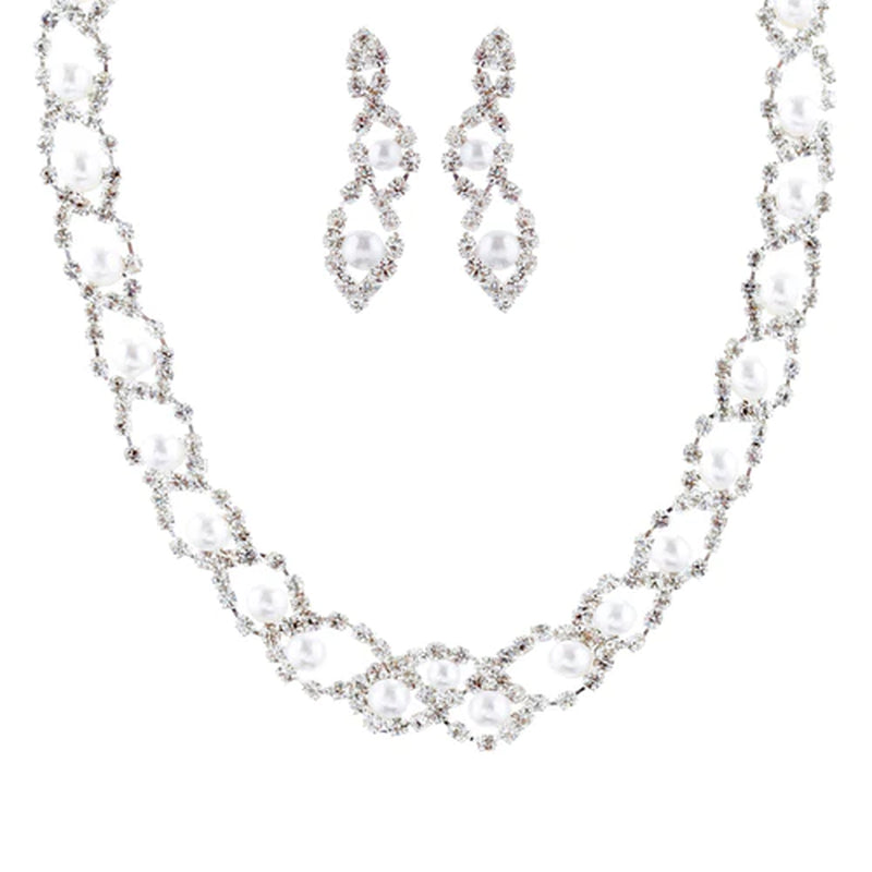 Bridal Wedding Jewelry Set Elegant Pearl & Rhinestone