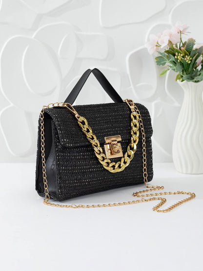 Quilted Square Bag Chain Decor Satchel Bag for Women Quilted Crossbody Bag Fashionable Chain Clutch Bag Shoulder Bag Square Bag Satchel Bag