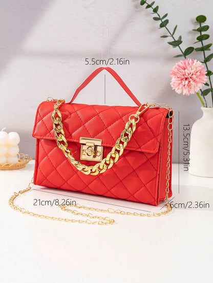 Quilted Square Bag Chain Decor Satchel Bag for Women Quilted Crossbody Bag Fashionable Chain Clutch Bag Shoulder Bag Square Bag Satchel Bag