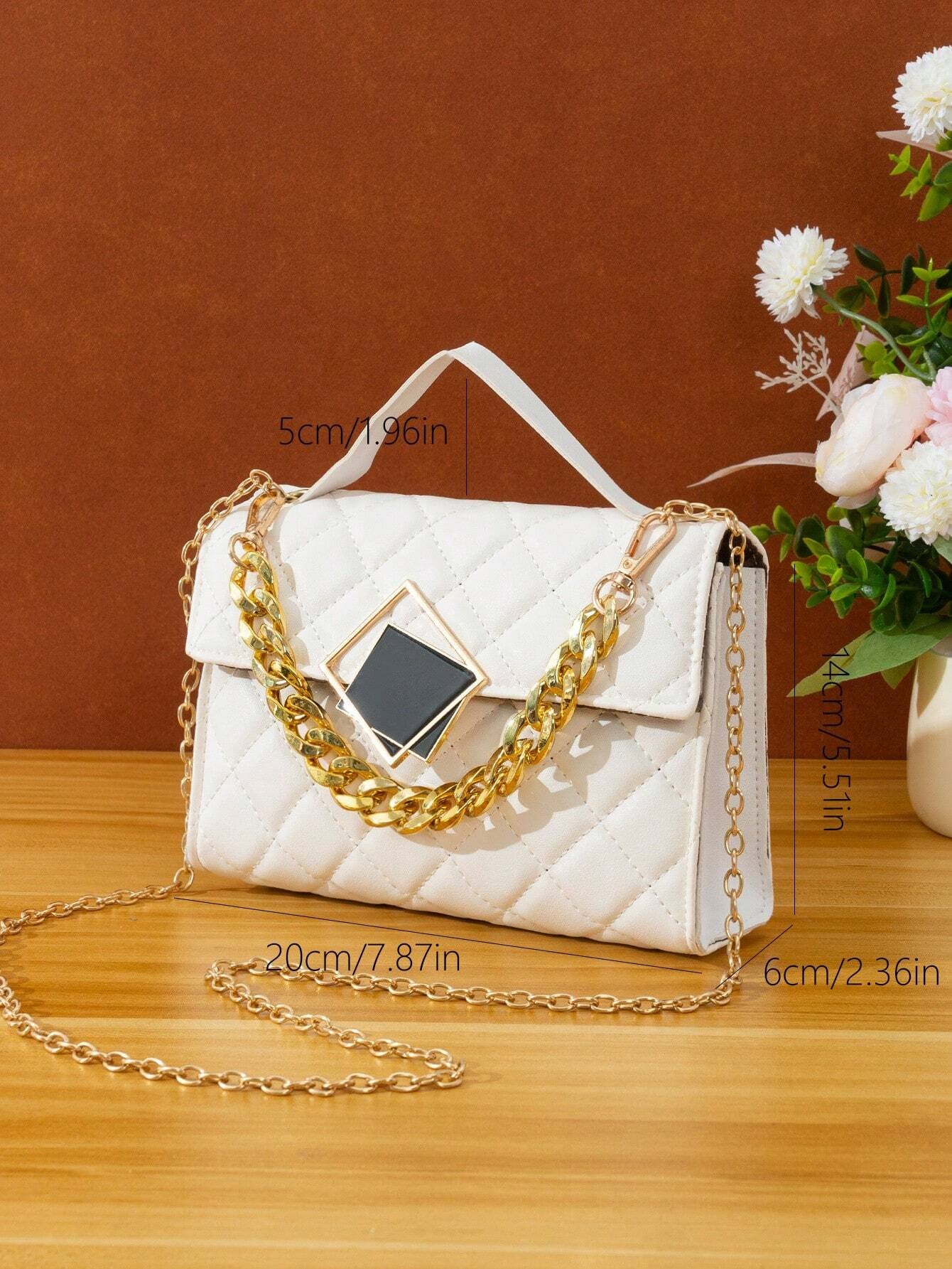 Quilted Square Bag Chain Decor Satchel Bag for Women Quilted Crossbody Bag Fashionable Chain Clutch Bag Shoulder Bag Square Bag Satchel Bag