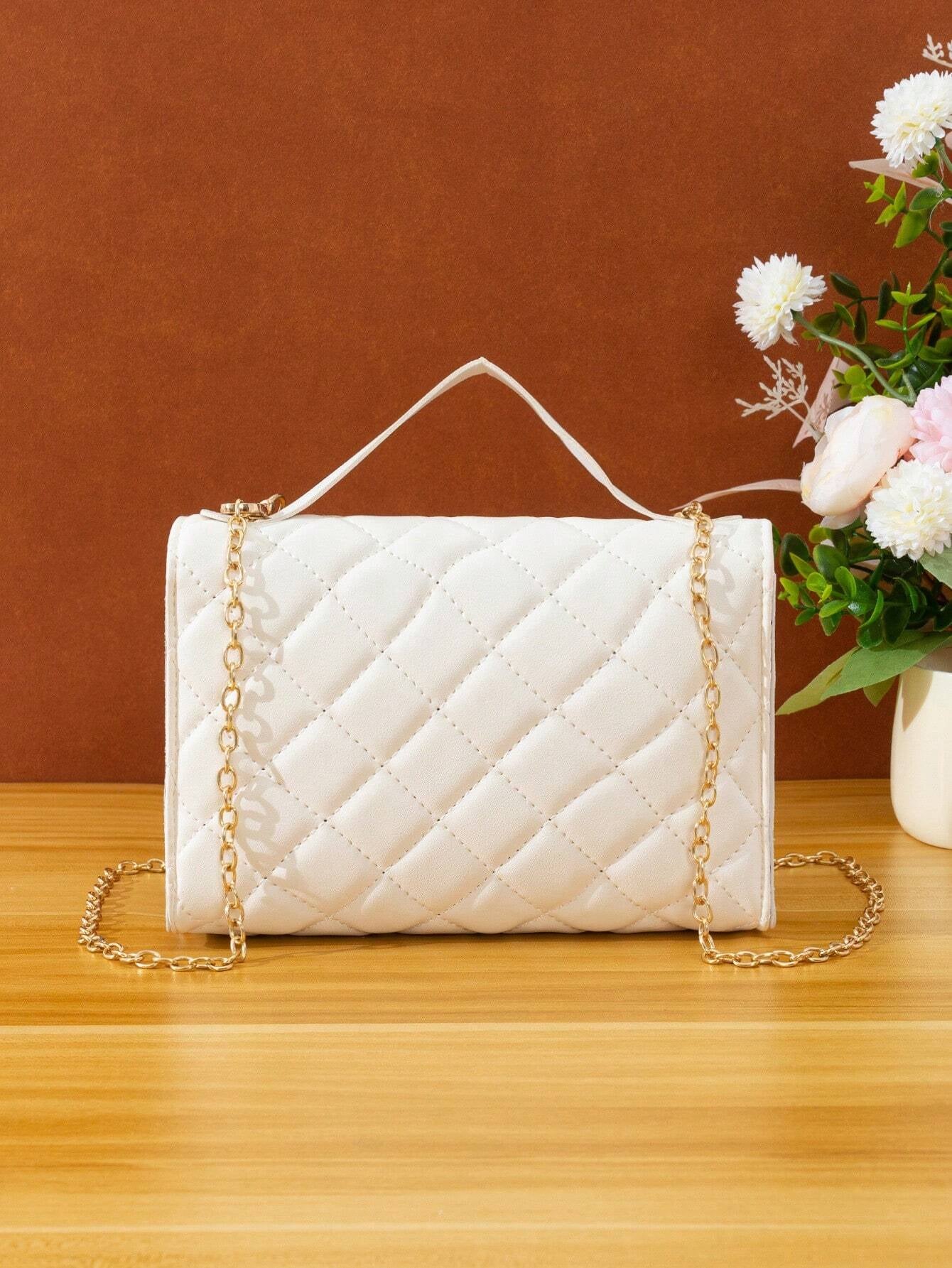 Quilted Square Bag Chain Decor Satchel Bag for Women Quilted Crossbody Bag Fashionable Chain Clutch Bag Shoulder Bag Square Bag Satchel Bag