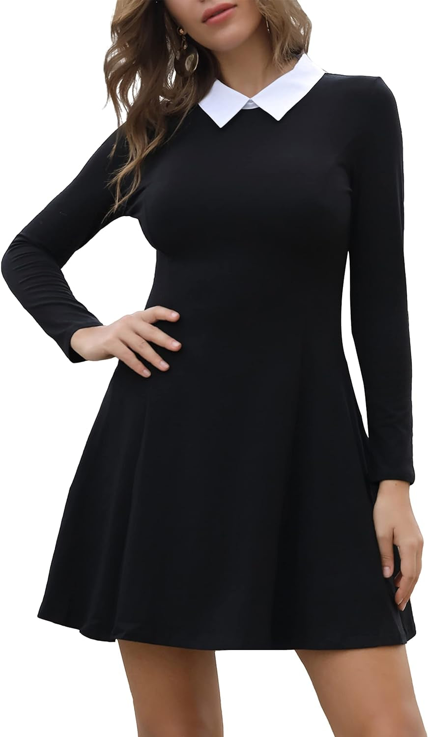 Women'S Long Sleeve Fall Dresses 2024 Casual Peter Pan Collar a Line Fit and Flare Skater Goth Dress