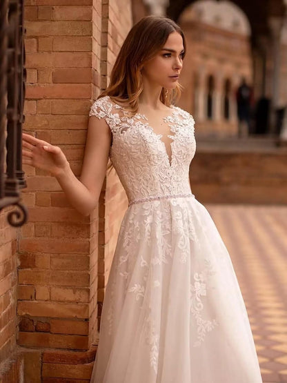 Wedding Dresses for Bride 2025 V Neck Beaded Straps Lace Appliques Bridal Gown for Women