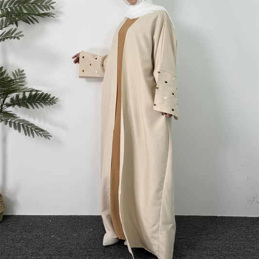 Open Front Abaya Long Sleeve Maxi Length Dress Womens Clothing Muslim Cardigan Abayas Embroidery Out Kaftans Women Jilbabs