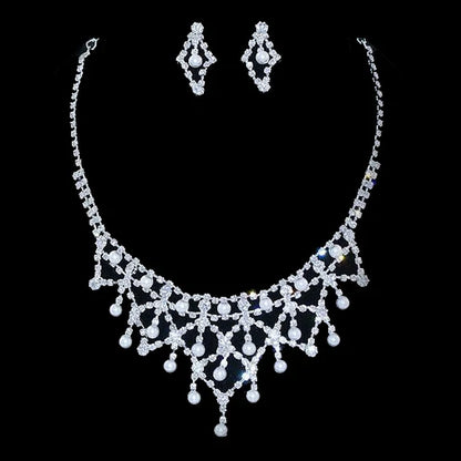 Bridal Wedding Jewelry Set Crystal Rhinestone Pearl WT