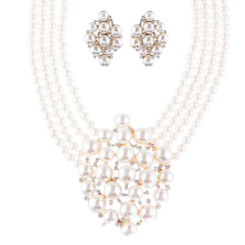 Bridal Wedding Jewelry Set Necklace Earring Crystal Rhinestone SM V Drop GD