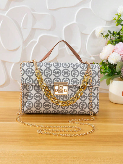 Quilted Square Bag Chain Decor Satchel Bag for Women Quilted Crossbody Bag Fashionable Chain Clutch Bag Shoulder Bag Square Bag Satchel Bag