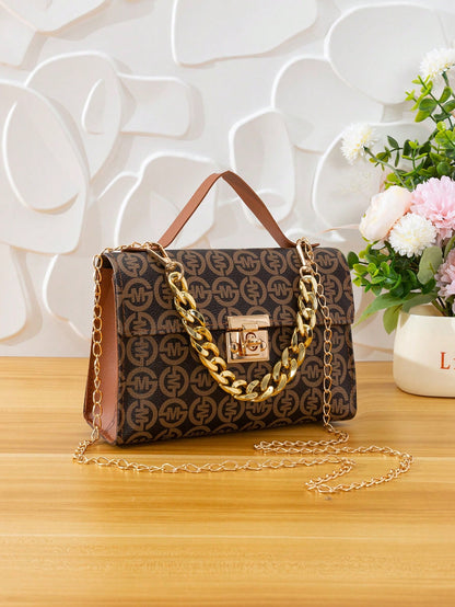 Quilted Square Bag Chain Decor Satchel Bag for Women Quilted Crossbody Bag Fashionable Chain Clutch Bag Shoulder Bag Square Bag Satchel Bag