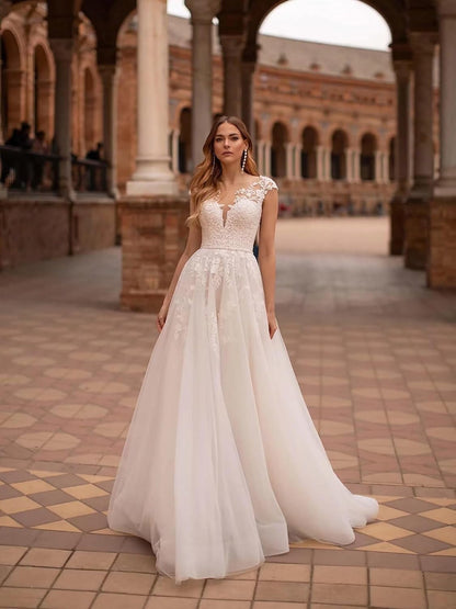 Wedding Dresses for Bride 2025 V Neck Beaded Straps Lace Appliques Bridal Gown for Women