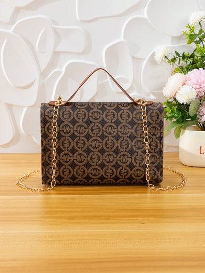 Quilted Square Bag Chain Decor Satchel Bag for Women Quilted Crossbody Bag Fashionable Chain Clutch Bag Shoulder Bag Square Bag Satchel Bag