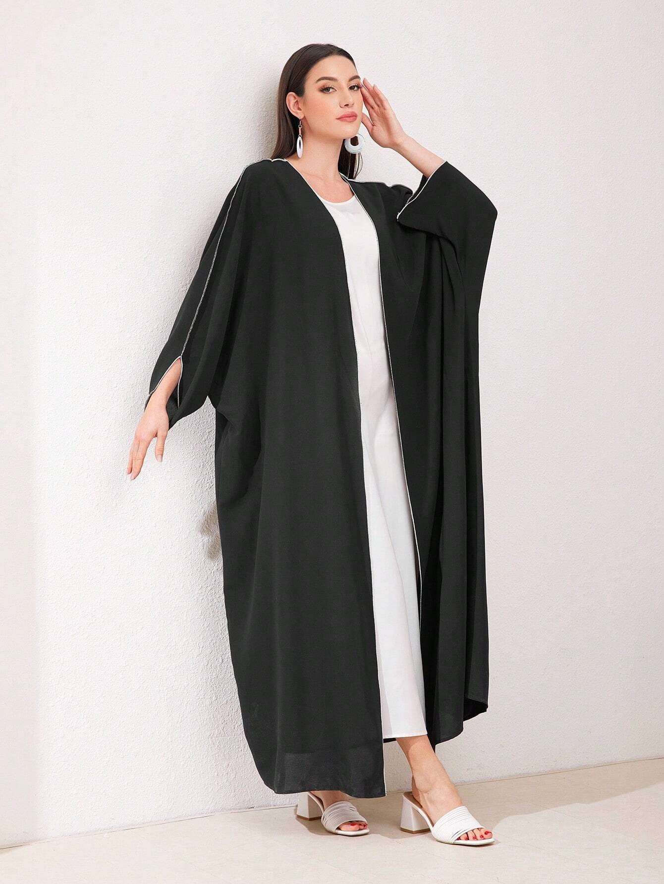 SHEIN Najma Women'S Color Block Contrast Stitch Arabian Modest Arabian Abaya