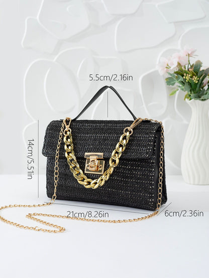 Quilted Square Bag Chain Decor Satchel Bag for Women Quilted Crossbody Bag Fashionable Chain Clutch Bag Shoulder Bag Square Bag Satchel Bag