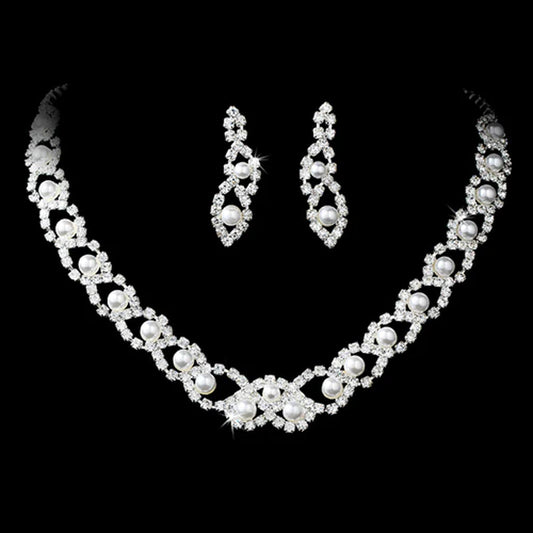 Bridal Wedding Jewelry Set Elegant Pearl & Rhinestone