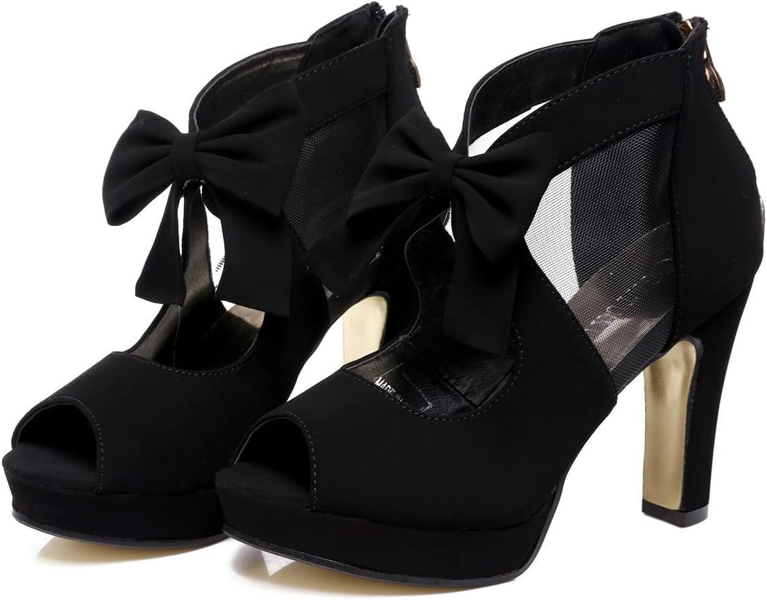 Open Toe Women Platform High Heel Shoes Bows Strappy Sandals