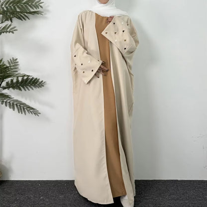 Open Front Abaya Long Sleeve Maxi Length Dress Womens Clothing Muslim Cardigan Abayas Embroidery Out Kaftans Women Jilbabs