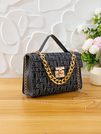 Quilted Square Bag Chain Decor Satchel Bag for Women Quilted Crossbody Bag Fashionable Chain Clutch Bag Shoulder Bag Square Bag Satchel Bag