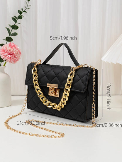 Quilted Square Bag Chain Decor Satchel Bag for Women Quilted Crossbody Bag Fashionable Chain Clutch Bag Shoulder Bag Square Bag Satchel Bag