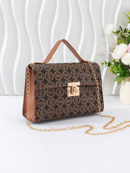 Quilted Square Bag Chain Decor Satchel Bag for Women Quilted Crossbody Bag Fashionable Chain Clutch Bag Shoulder Bag Square Bag Satchel Bag