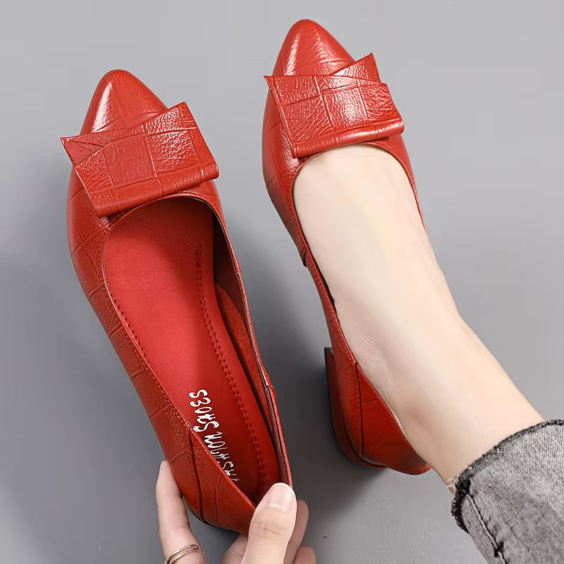 Brand Shoes Thick Heel Ladies Pumps Genuine Leather Pointed Toe Colorful Square Heels Party Handmade Shoes Women