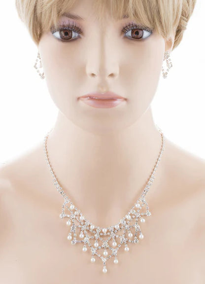 Bridal Wedding Jewelry Set Crystal Rhinestone Pearl WT