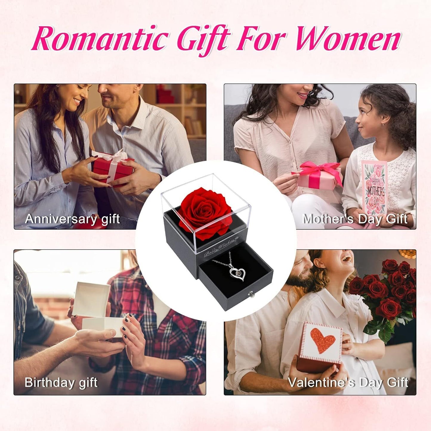 Valentine'S Gifts for Women Mom Girlfriend Forever-Rose Flowers with Necklace